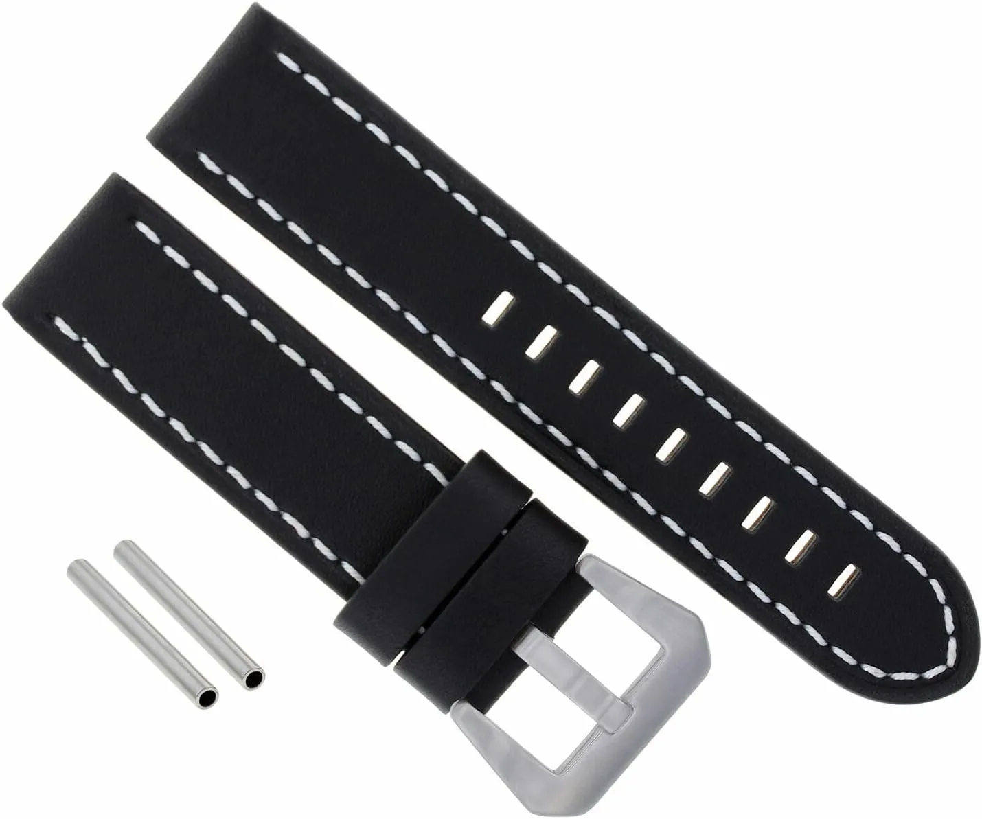Ewatchparts Big 24mm Cow Leather Watch Band Strap Compatible With Breitling Navitimer Colt Black With White Stitching