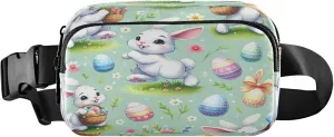Exnundod Fanny Packs for Women & Men Watercolor Bunny Hunt Eggs, Waist Pack Happy Easter Crossbody Bags Belt Adjustable Strap for Running Hiking Workout