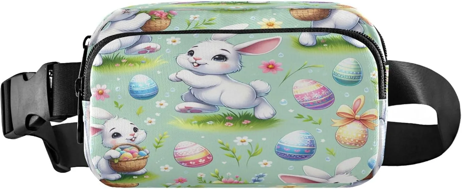 Exnundod Fanny Packs for Women & Men Watercolor Bunny Hunt Eggs, Waist Pack Happy Easter Crossbody Bags Belt Adjustable Strap for Running Hiking Workout