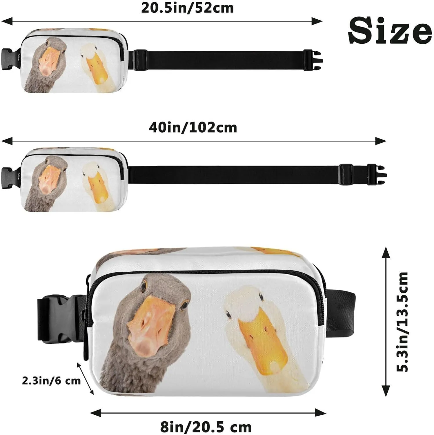Exnundod Funny Goose and Duck Fanny Packs for Women Men, Waist Pack Crossbody Bags Waterproof Adjustable Belt Strap for Running Hiking Workout