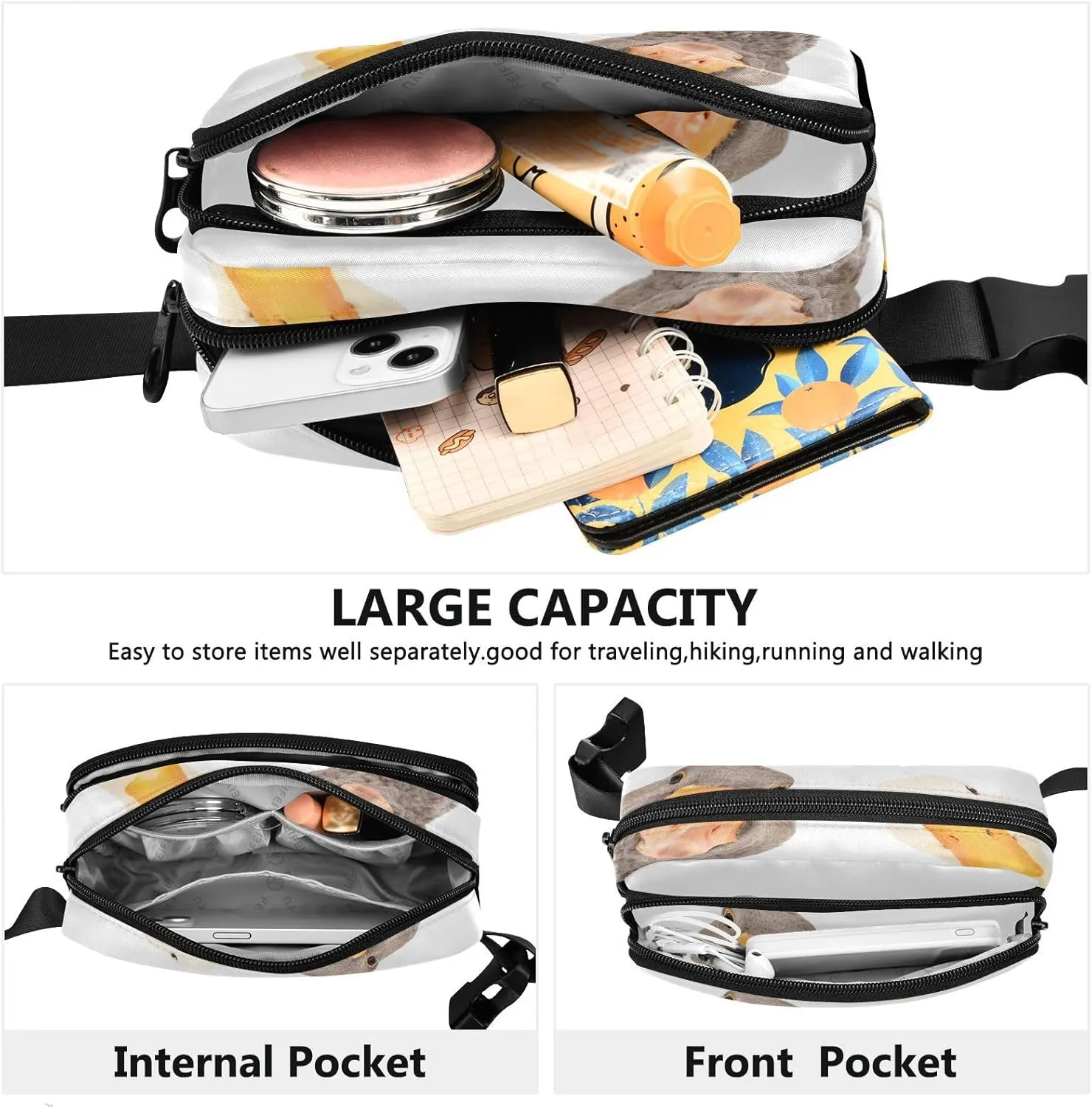 Exnundod Funny Goose and Duck Fanny Packs for Women Men, Waist Pack Crossbody Bags Waterproof Adjustable Belt Strap for Running Hiking Workout