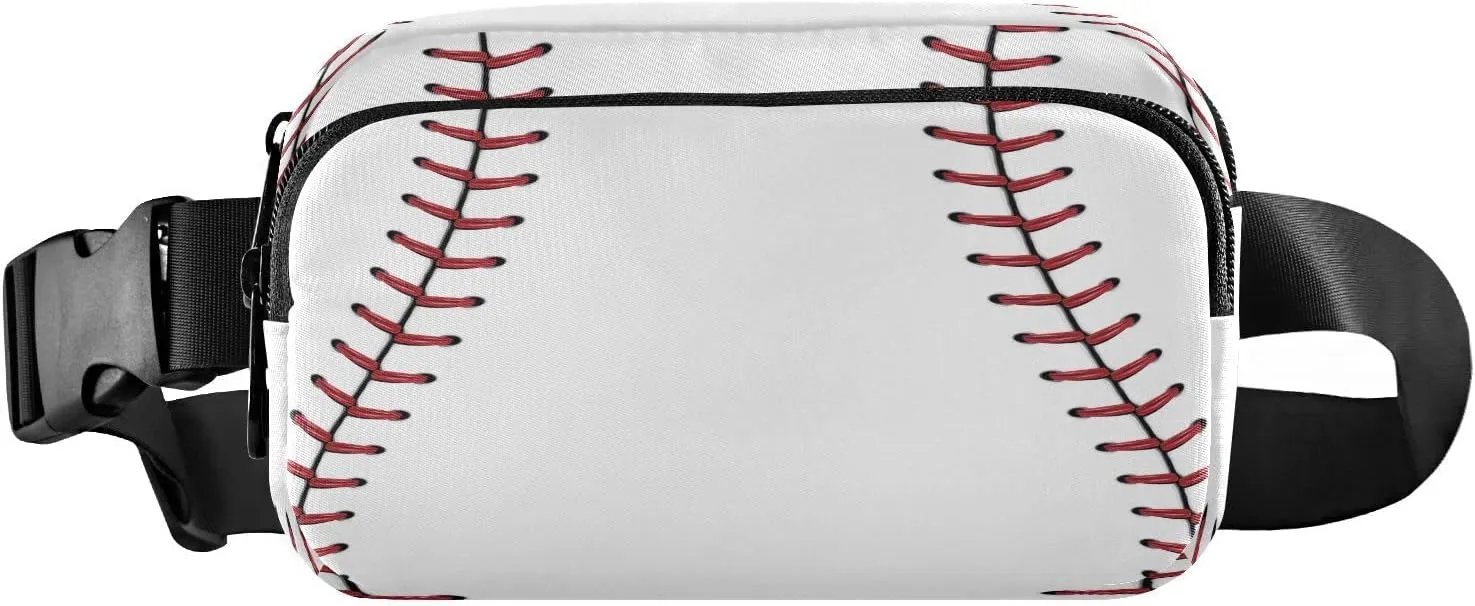 Exnundod Red Stitching Baseball Waist Pack Softball Fanny Packs for Women Men Sports Ball Purse Crossbody Bag Fashion Sling Bag Belt Bag Adjustable Strap for Running Hiking Cycling Traveling