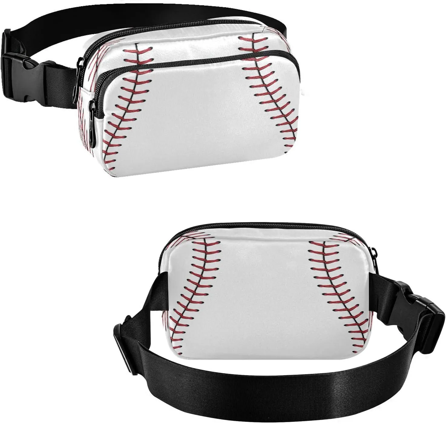 Exnundod Red Stitching Baseball Waist Pack Softball Fanny Packs for Women Men Sports Ball Purse Crossbody Bag Fashion Sling Bag Belt Bag Adjustable Strap for Running Hiking Cycling Traveling