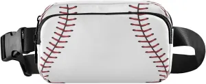 Exnundod Red Stitching Baseball Waist Pack Softball Fanny Packs for Women Men Sports Ball Purse Crossbody Bag Fashion Sling Bag Belt Bag Adjustable Strap for Running Hiking Cycling Traveling