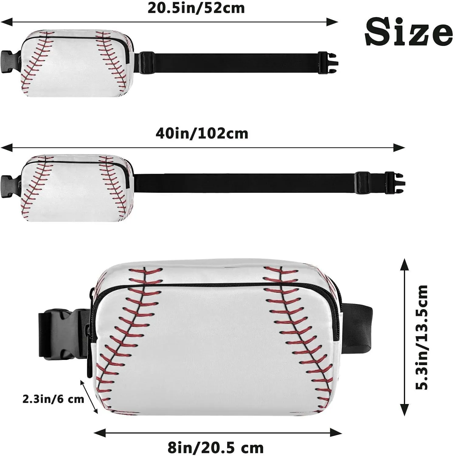 Exnundod Red Stitching Baseball Waist Pack Softball Fanny Packs for Women Men Sports Ball Purse Crossbody Bag Fashion Sling Bag Belt Bag Adjustable Strap for Running Hiking Cycling Traveling