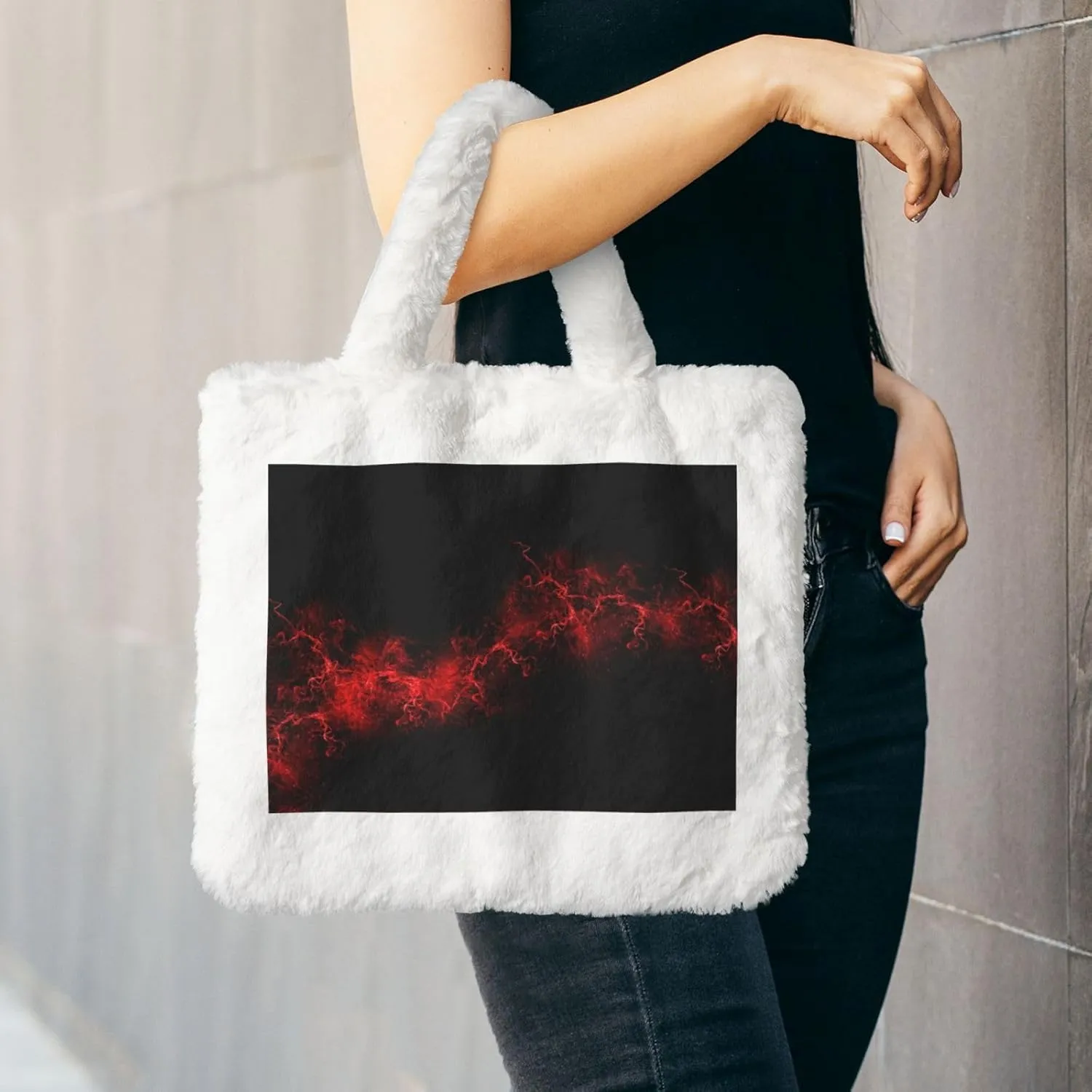 Explosion Burst Red Black Printing Soft Plush Handbag For Womens Tote Bag For Women,Women Satchel Bags Wallet Purse For Gifts