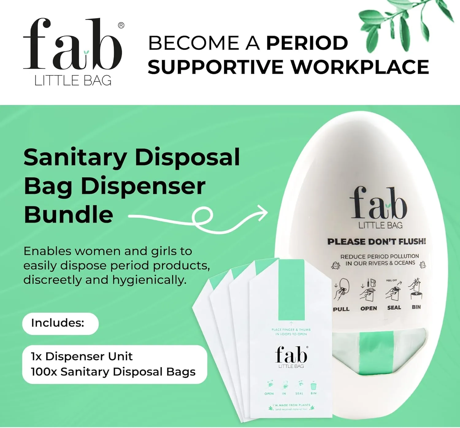Fab Little Bag Feminine Hygiene Disposable Bags Set for Tampons and Sanitary Pads, Feminine Care Products Kit, Comes with 100 Bags and the Dispenser
