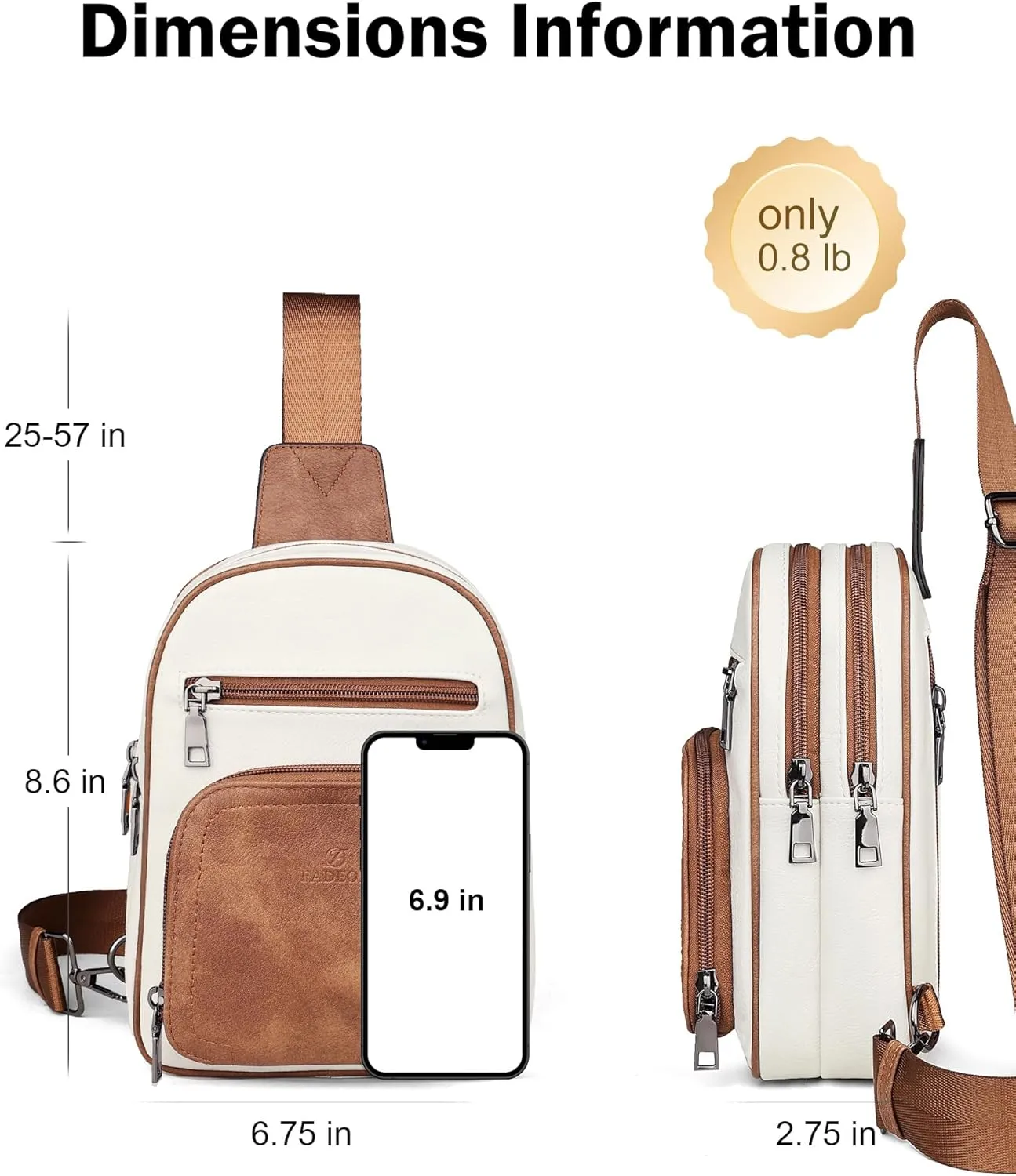 FADEON Women Sling Bags Designer Crossbody Bag, PU Leather Sling Purse Multi-Pocket Packs with Card Slot Beige Brown
