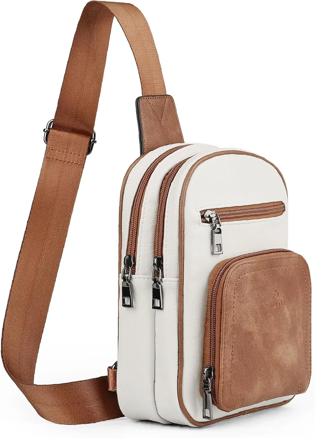 FADEON Women Sling Bags Designer Crossbody Bag, PU Leather Sling Purse Multi-Pocket Packs with Card Slot Beige Brown