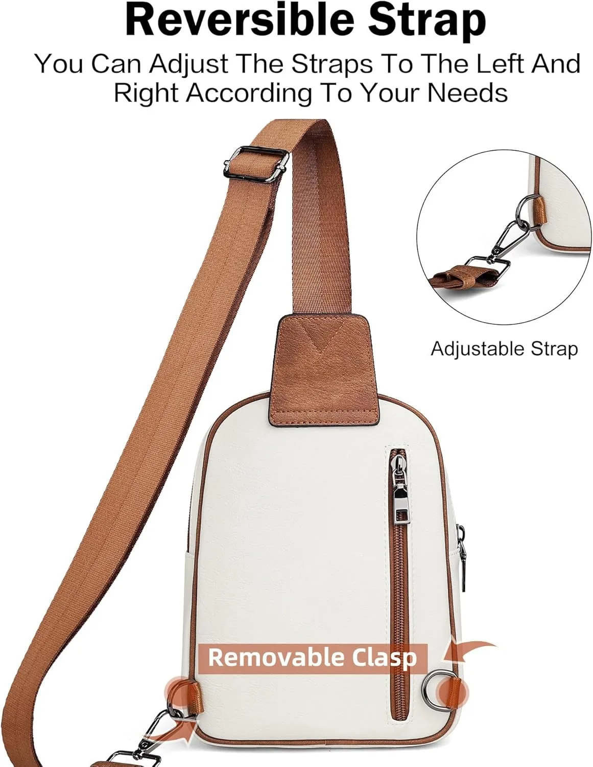 FADEON Women Sling Bags Designer Crossbody Bag, PU Leather Sling Purse Multi-Pocket Packs with Card Slot Beige Brown