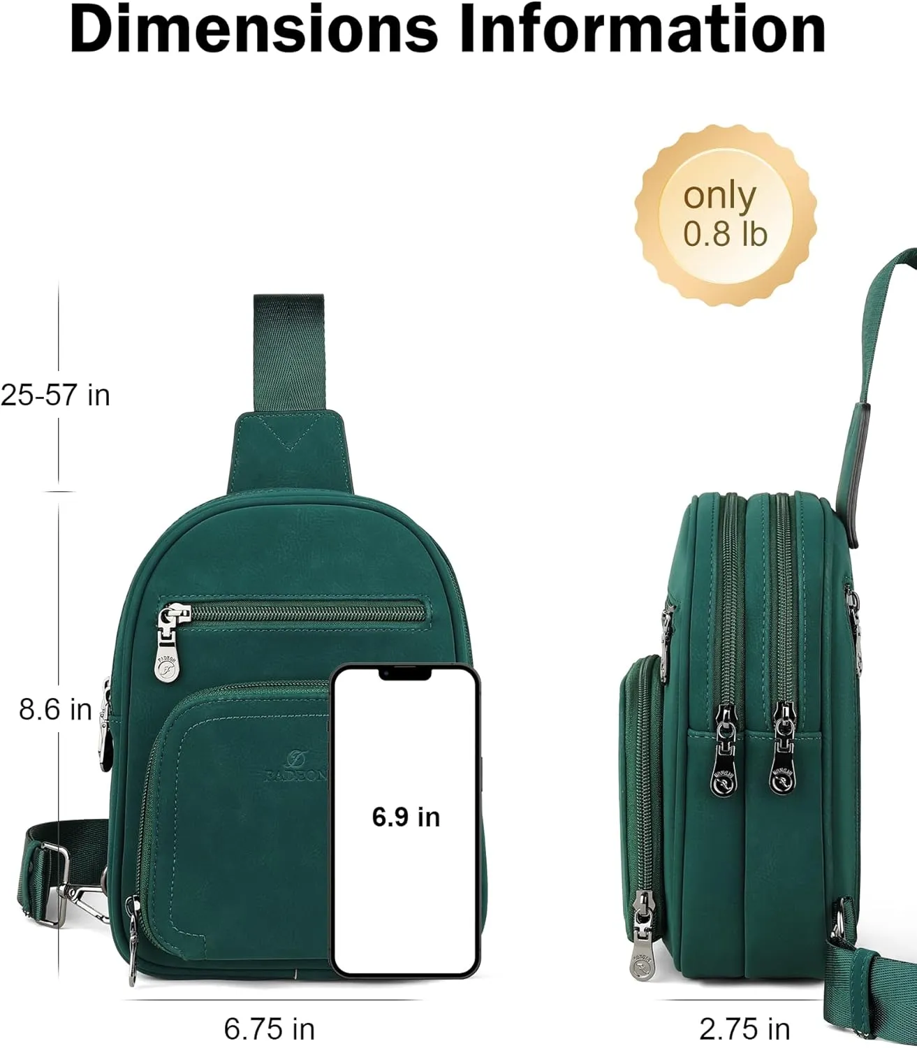 FADEON Women Sling Bags Designer Crossbody Bag, PU Leather Sling Purse Multi-Pocket Packs with Card Slot Beige Green