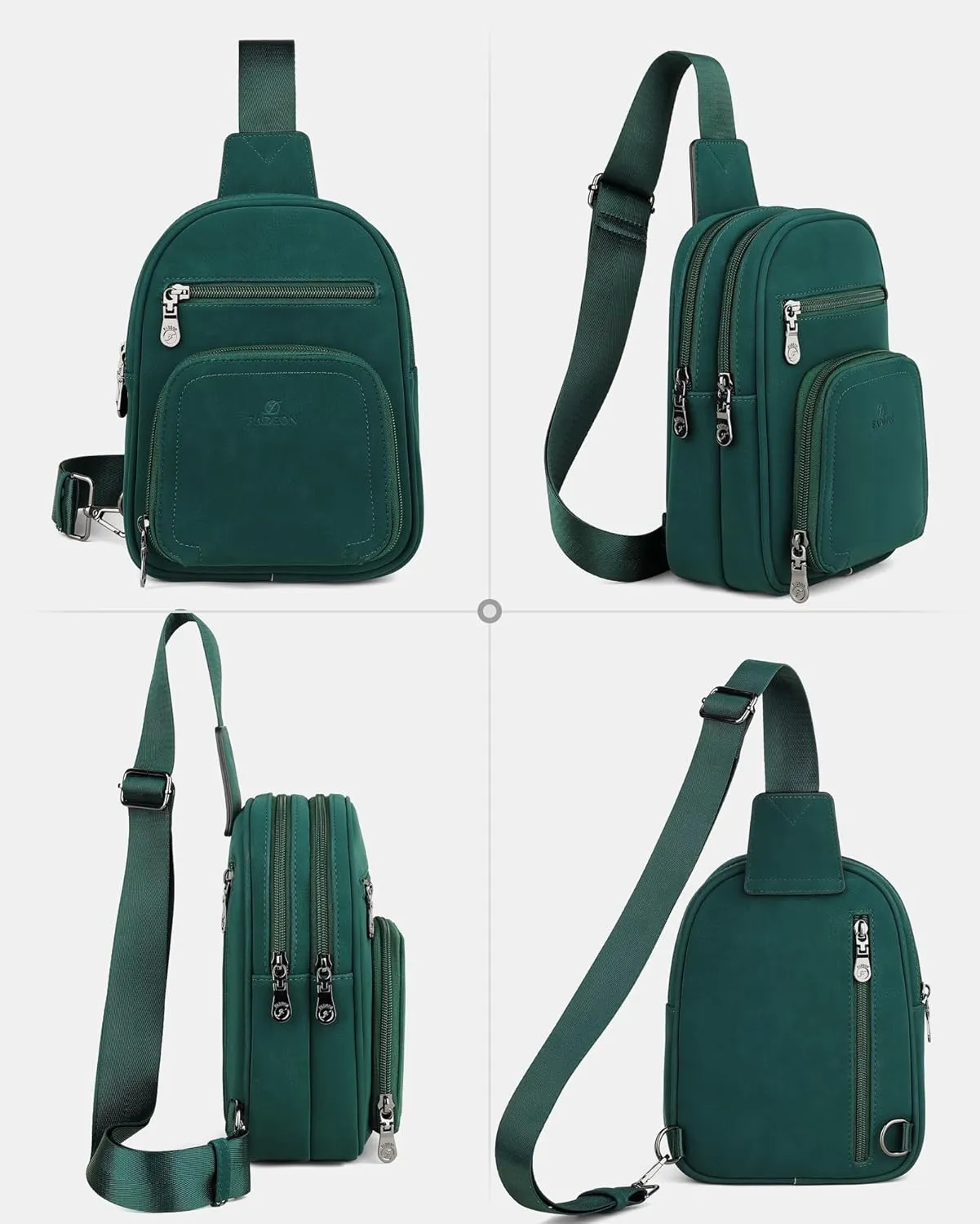 FADEON Women Sling Bags Designer Crossbody Bag, PU Leather Sling Purse Multi-Pocket Packs with Card Slot Beige Green