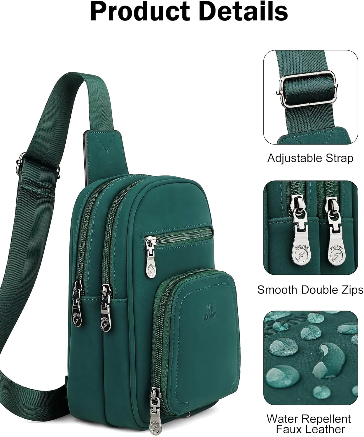 FADEON Women Sling Bags Designer Crossbody Bag, PU Leather Sling Purse Multi-Pocket Packs with Card Slot Beige Green