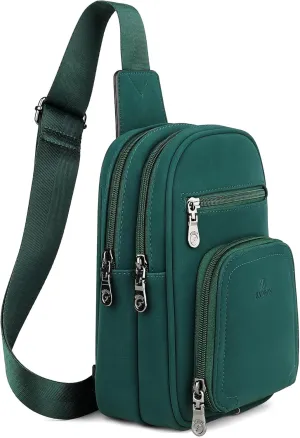 FADEON Women Sling Bags Designer Crossbody Bag, PU Leather Sling Purse Multi-Pocket Packs with Card Slot Beige Green