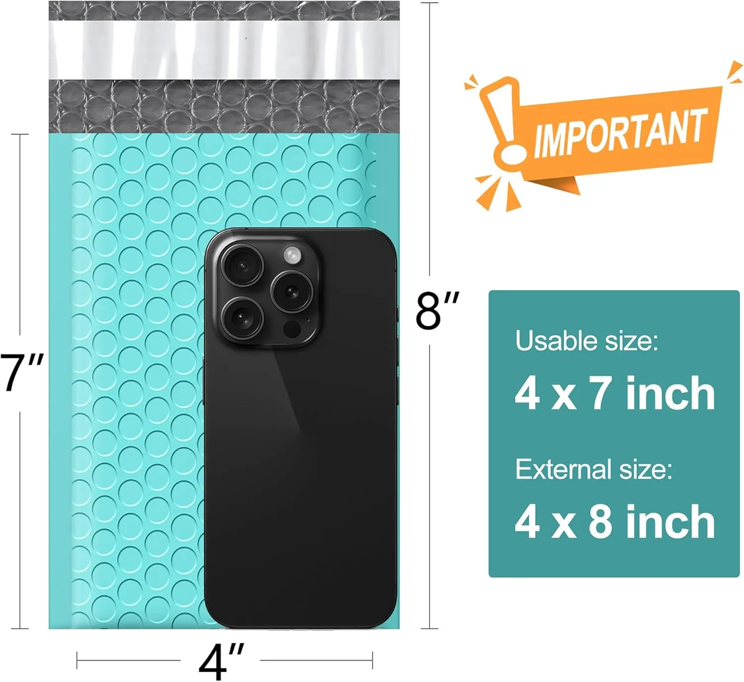 Famagic Bubble Mailers 4x8 50 Pack, Teal Shipping Bags, Waterproof Self Seal Packaging Bags For Small Business, Opaque Matte Padded Envelopes for Shipping, Mailing, Bulk #000