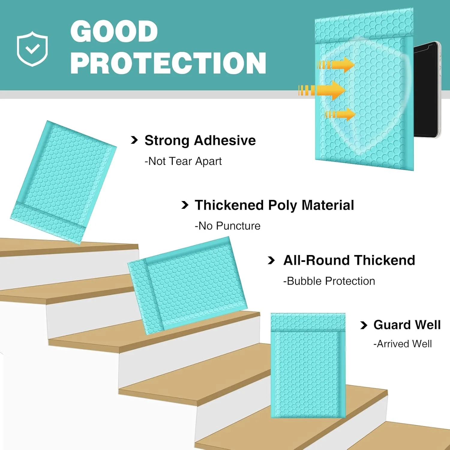Famagic Bubble Mailers 4x8 50 Pack, Teal Shipping Bags, Waterproof Self Seal Packaging Bags For Small Business, Opaque Matte Padded Envelopes for Shipping, Mailing, Bulk #000