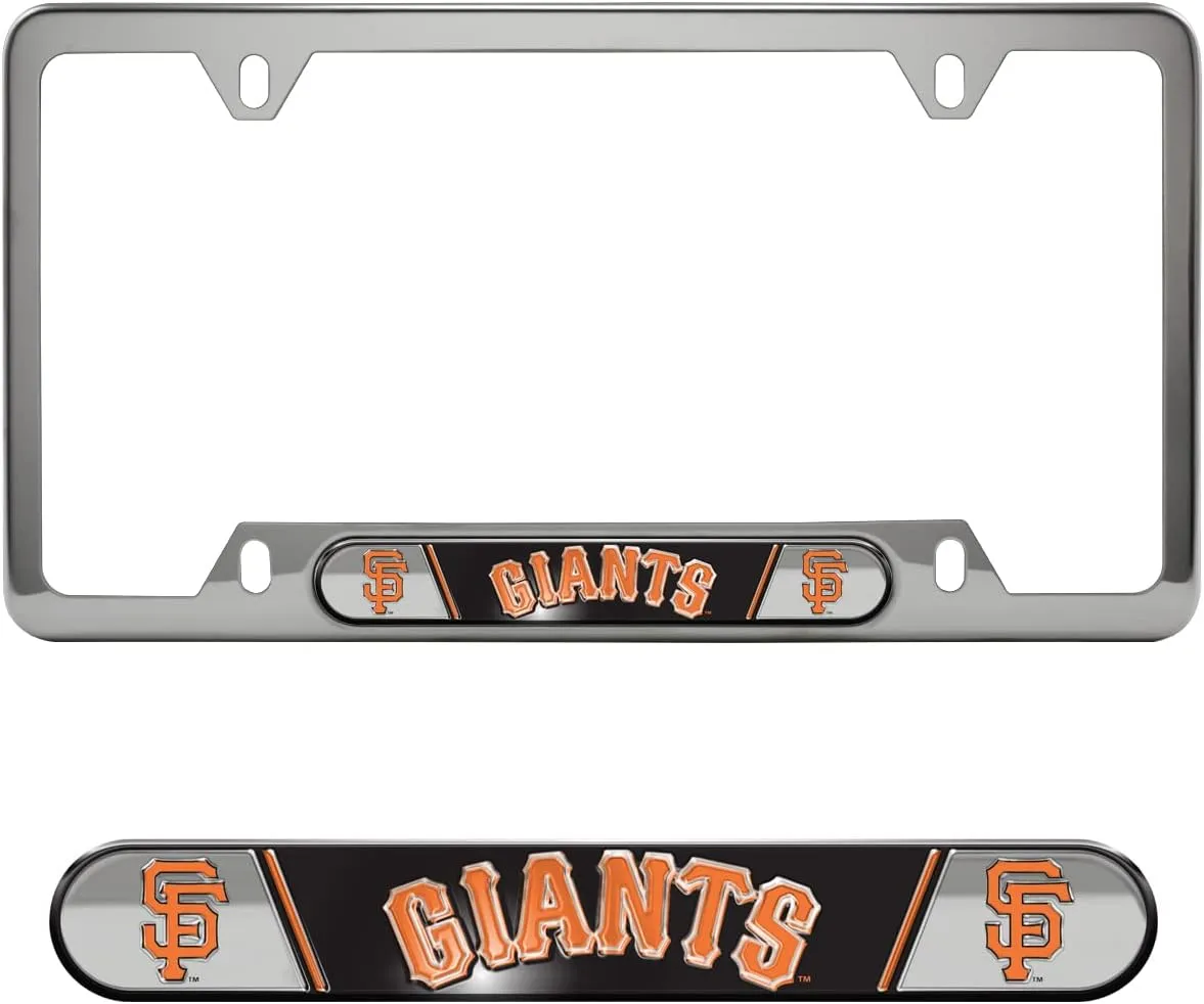 FANMATS 63375 San Francisco Giants Embossed License Plate Frame, Stainless Steel Frame with Stamped Aluminum Team Logo Inserts, 6.25in x 12.25in