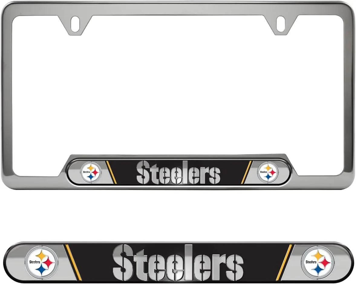 FANMATS NFL Embossed License Plate Frame, Stainless Steel Frame with Stamped Aluminum Team Logo Inserts, 6.25in x 12.25in