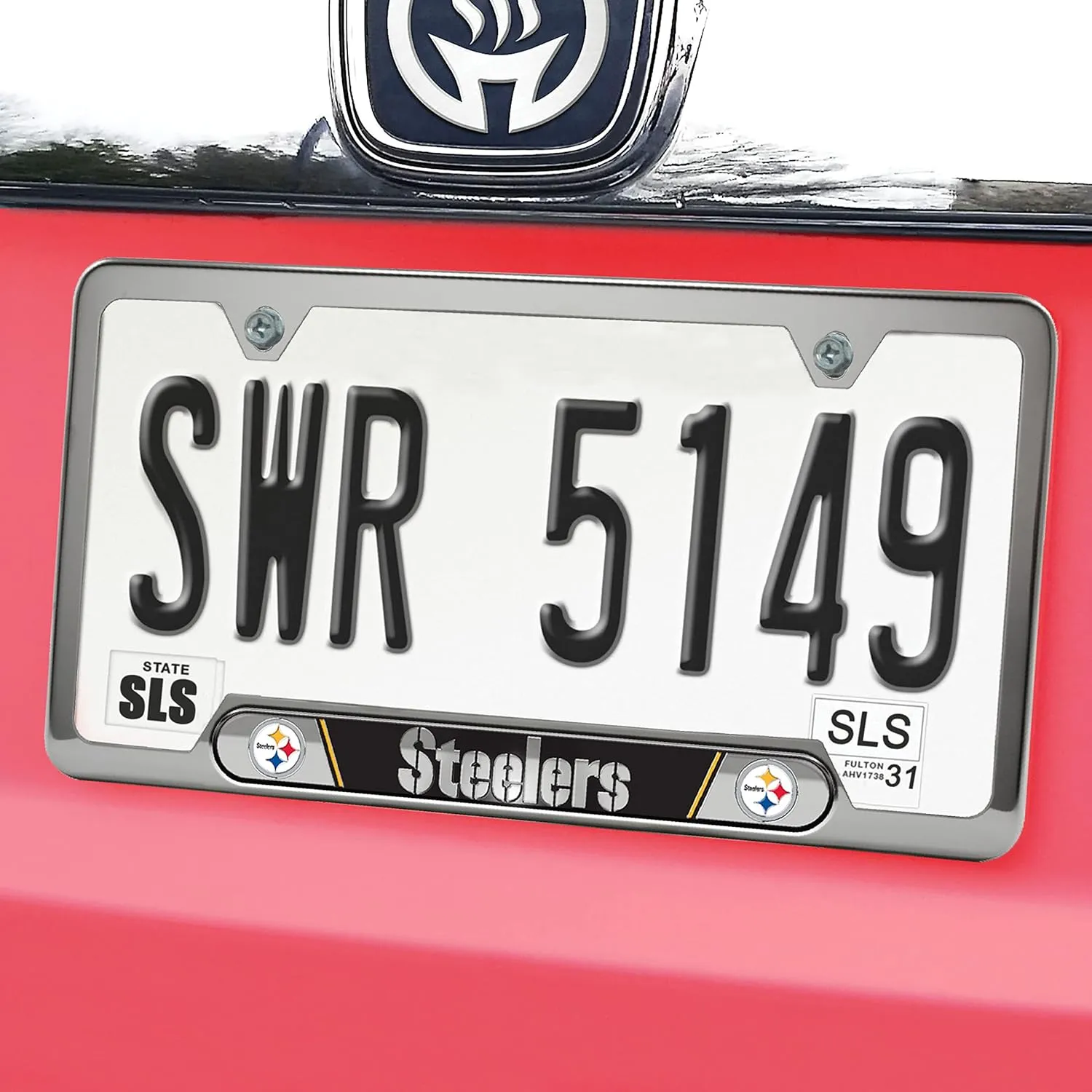 FANMATS NFL Embossed License Plate Frame, Stainless Steel Frame with Stamped Aluminum Team Logo Inserts, 6.25in x 12.25in