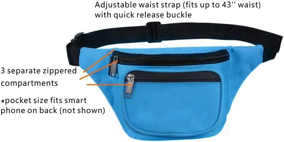 Fanny Pack, AirBuyW 3 Zippered Compartments Adjustable Strap Crossbody Festival Workout Concert Traveling Running Biking Sport Fashion Waist Fanny Pack Bag For Women Men Neon Blue