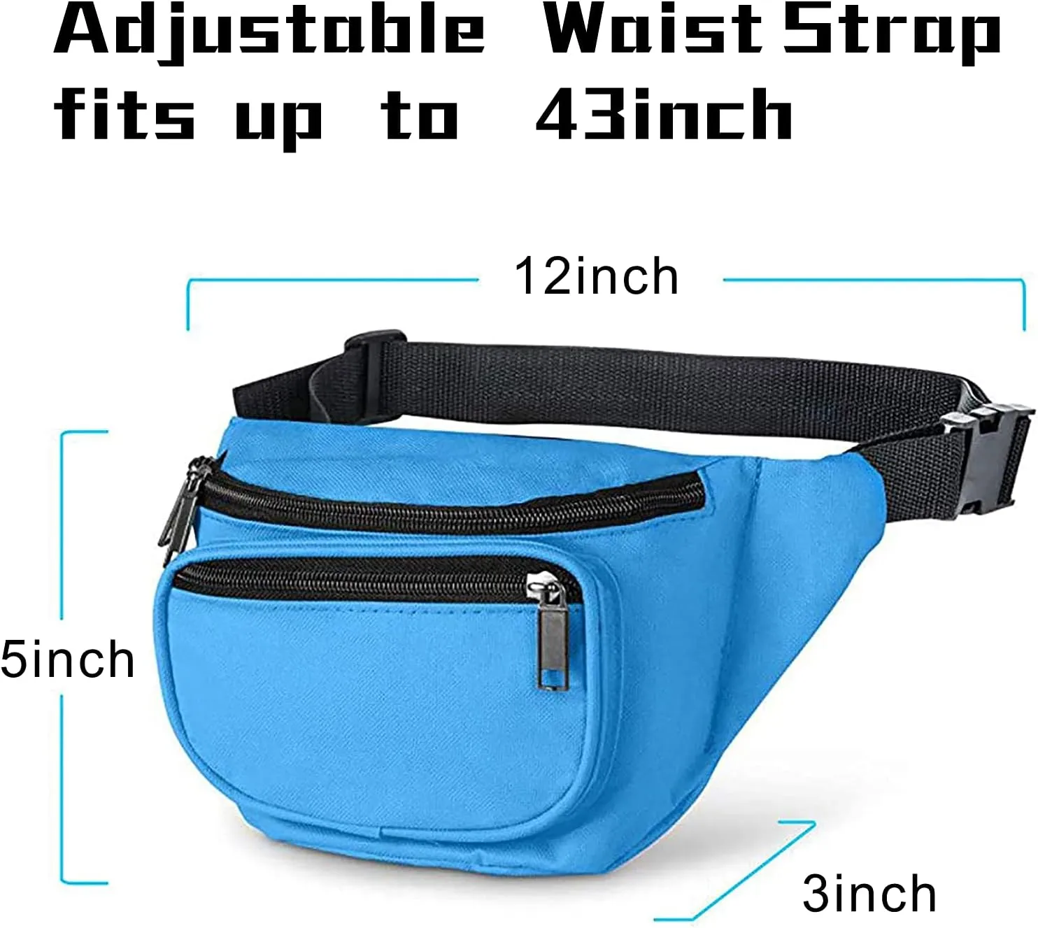 Fanny Pack, AirBuyW 3 Zippered Compartments Adjustable Strap Crossbody Festival Workout Concert Traveling Running Biking Sport Fashion Waist Fanny Pack Bag For Women Men Neon Blue