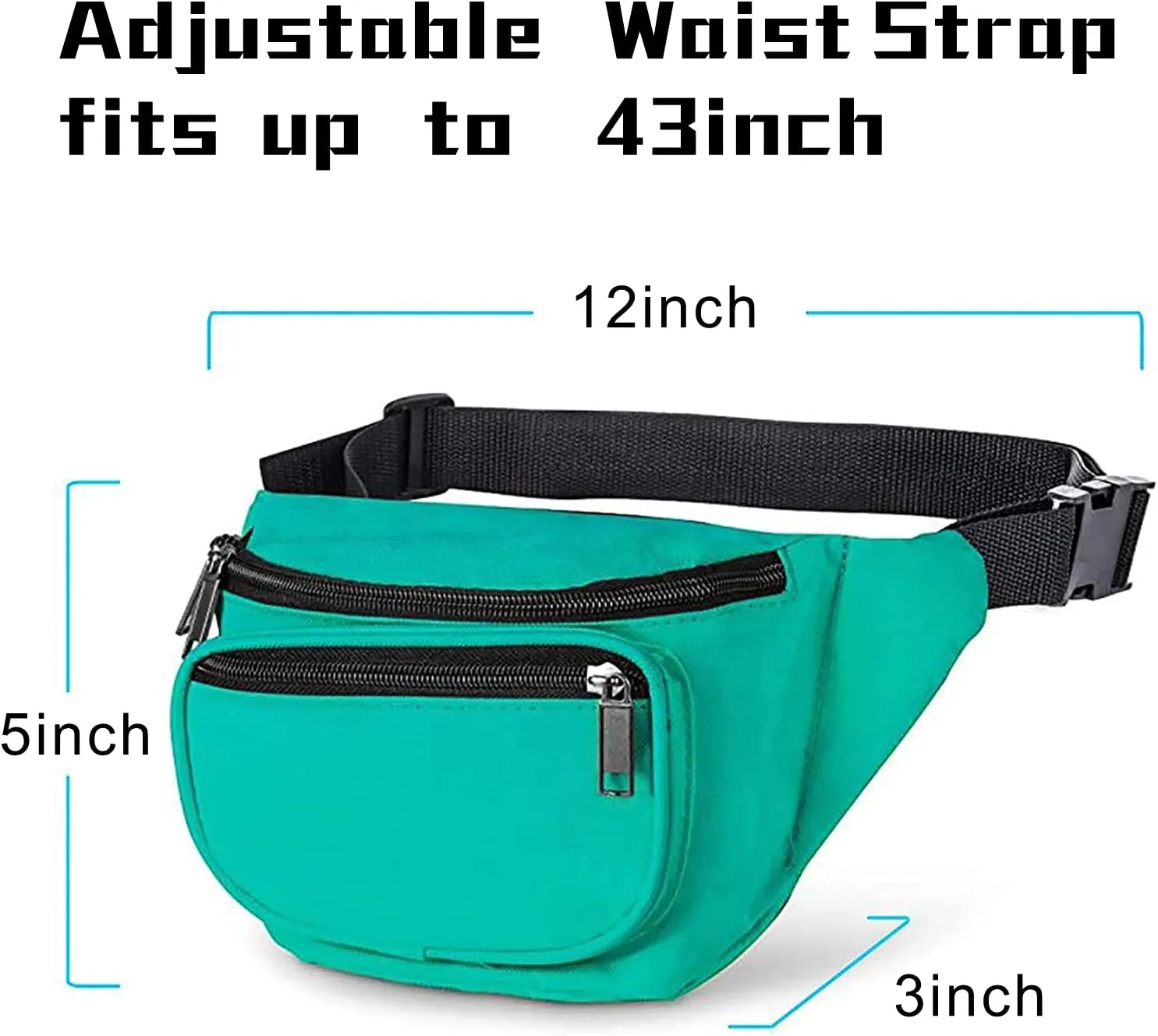 Fanny Pack, AirBuyW 3 Zippered Compartments Adjustable Strap Crossbody Festival Workout Concert Traveling Running Biking Sport Fashion Waist Fanny Pack Bag For Women Men Teal