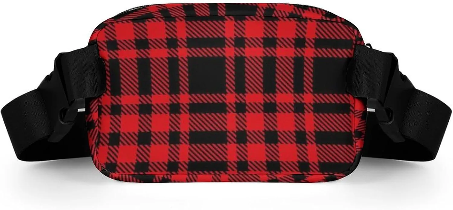 Fanny Pack Belt Waist Bag, Unisex Waterproof Crossbody Bum Bag with Adjustable Strap, Tartan Plaid Red Sports Hip Pouch for Outdoor Workout Travel