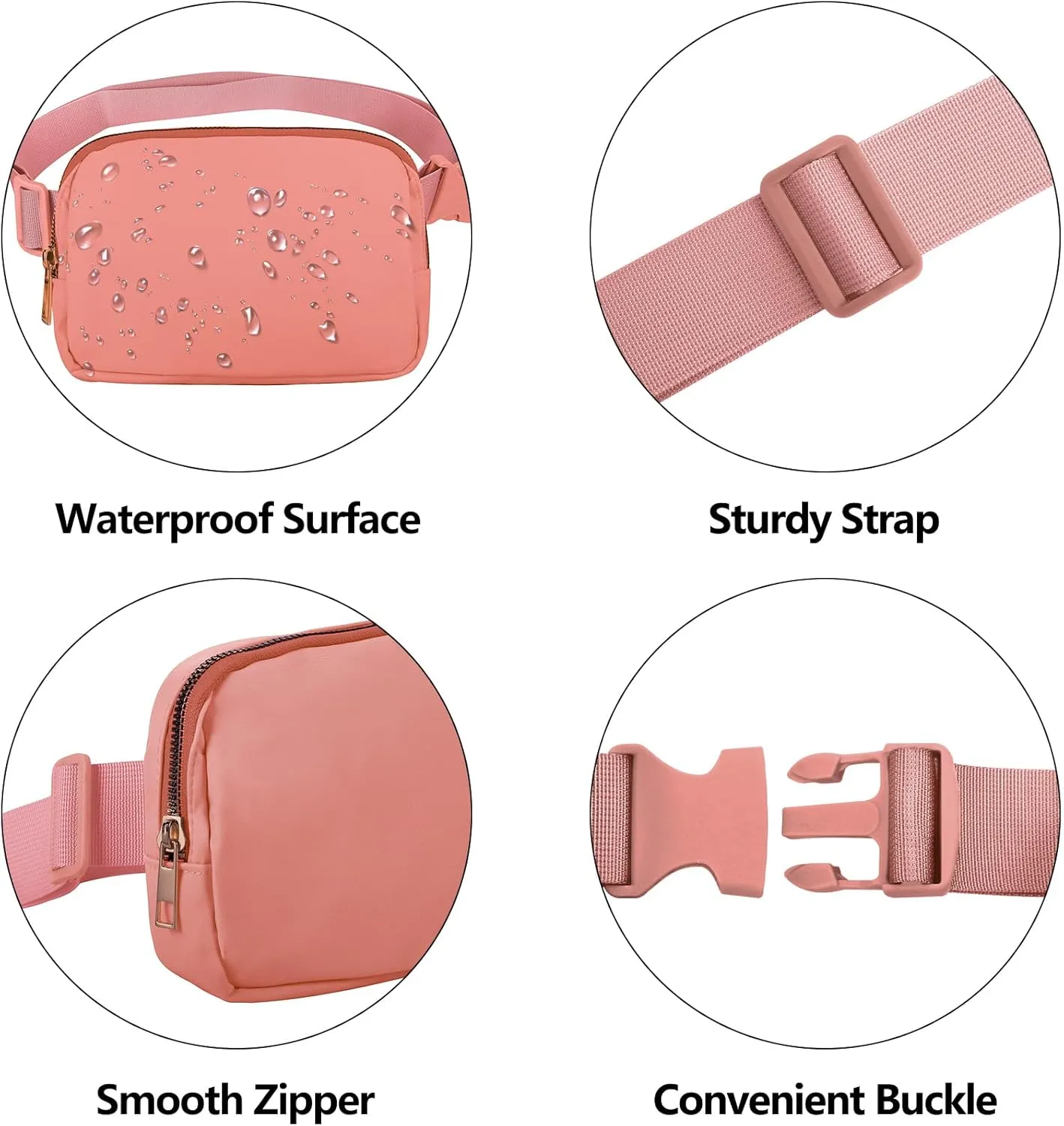 Fanny Pack Crossbody Bag for Women and Men, Belt Bag for Hiking Bum Bag with Adjustable Strap, Waist pack for Running Workout Sports Travel Black Dark Pink
