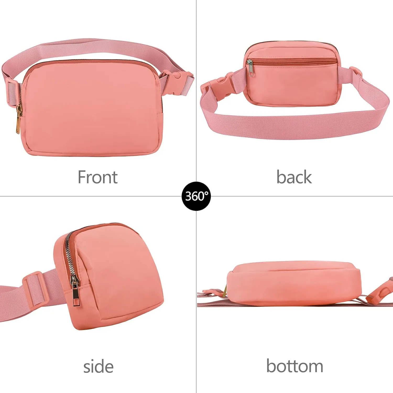 Fanny Pack Crossbody Bag for Women and Men, Belt Bag for Hiking Bum Bag with Adjustable Strap, Waist pack for Running Workout Sports Travel Black Dark Pink