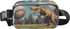 Fanny Pack Dinosaur and Football Print Water Resistant Crossbody Waist Pack Adjustable Belt for Traveling Running Hiking 8×5.3×1.6 inch