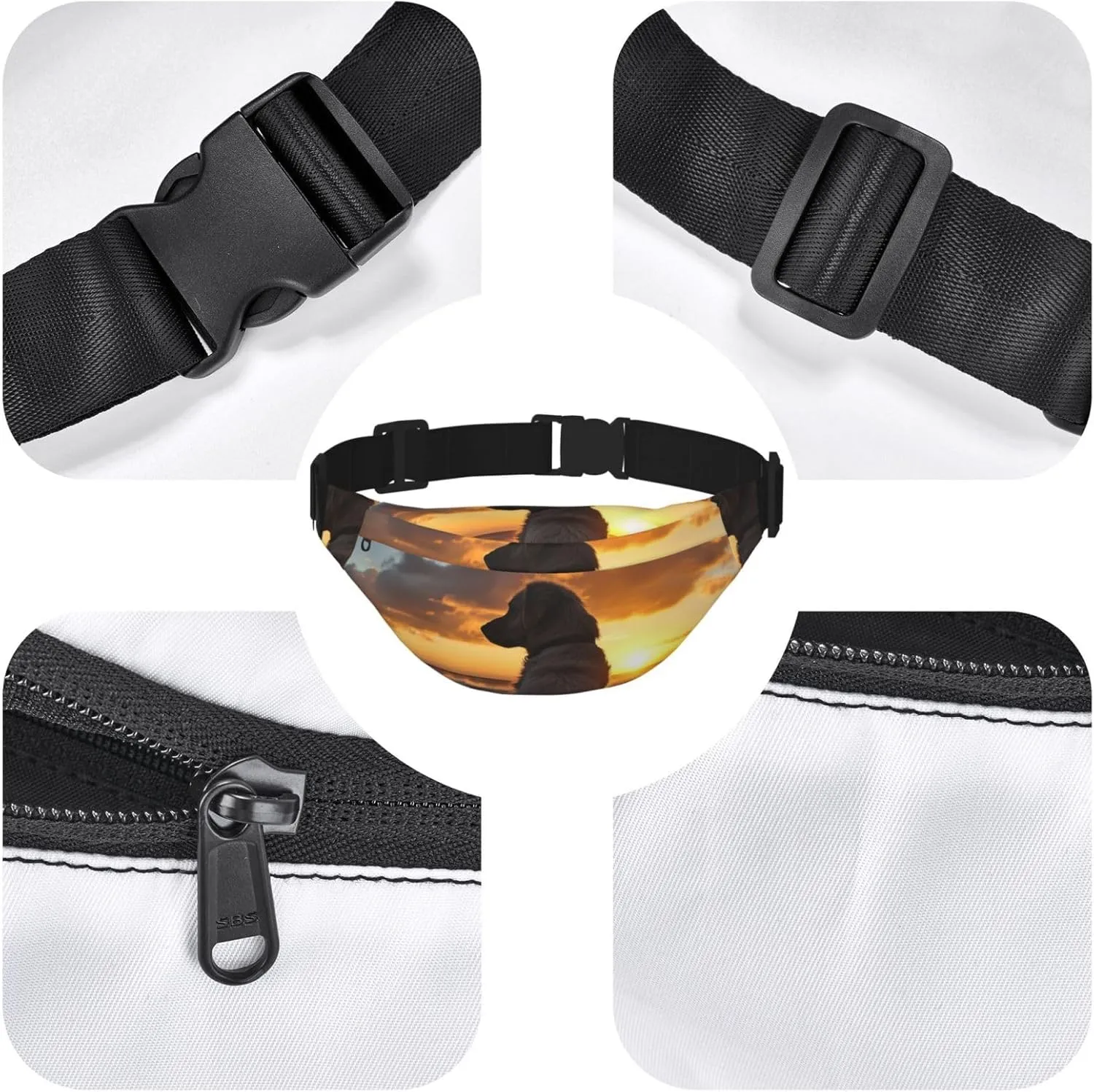 Fanny Pack Dog And Sunset Waist Pack For Women Men Waterproof Belt Bag With Adjustable Belt Casual Crossbody Bag Travel Waist Bag For Sports Running Cycling