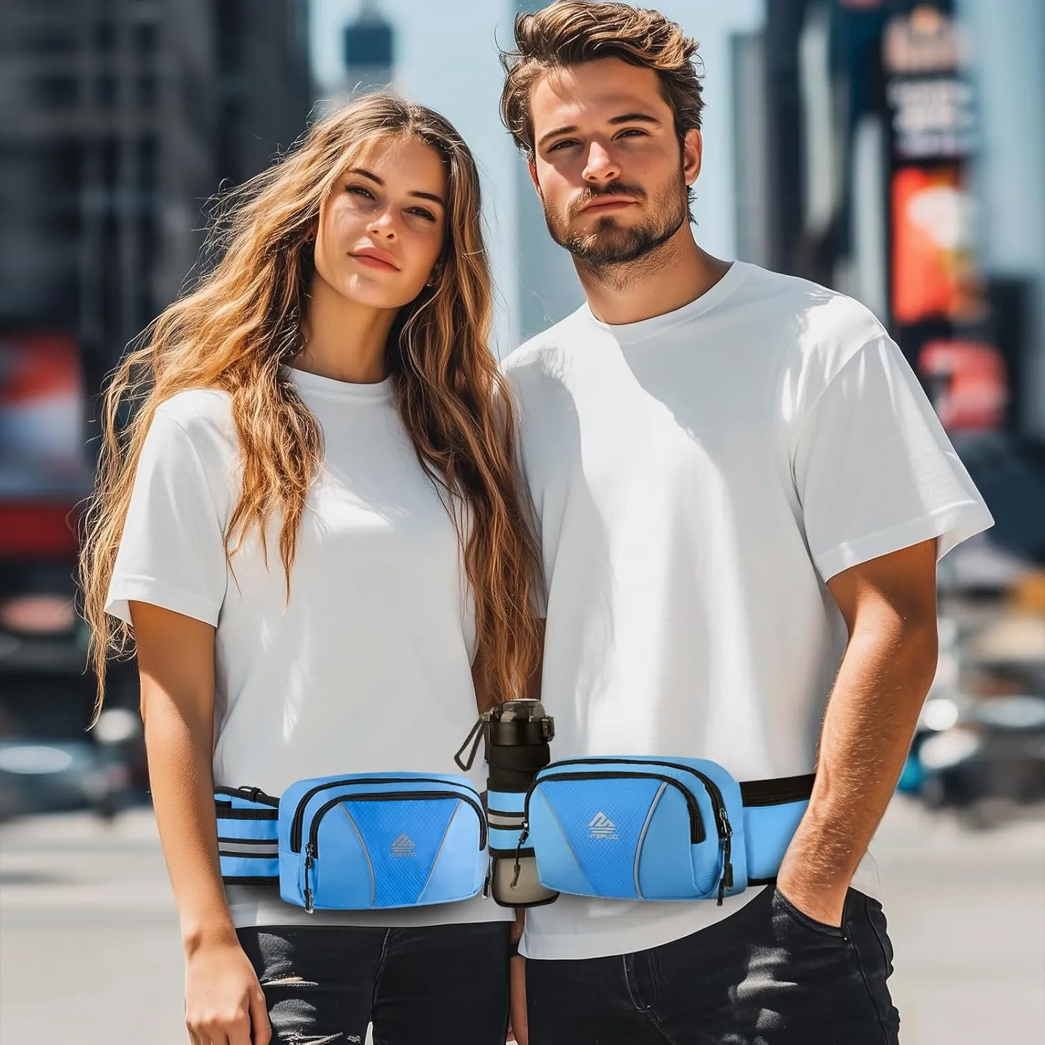 Fanny Pack for Men Women Waist Bag with Water Bottle Holder for Hiking, travel,Dog Walking, Workout,Cycling (Light Blue)
