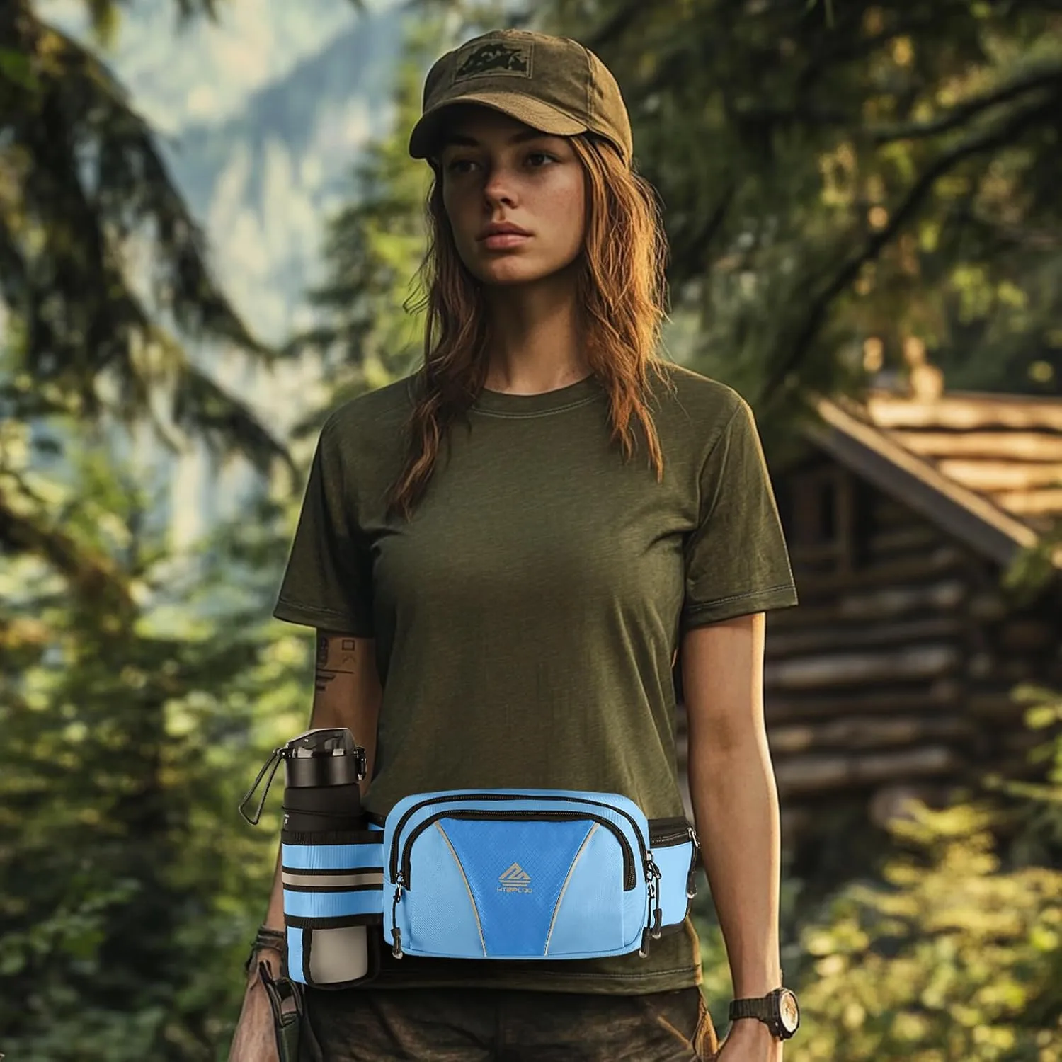 Fanny Pack for Men Women Waist Bag with Water Bottle Holder for Hiking, travel,Dog Walking, Workout,Cycling (Light Blue)