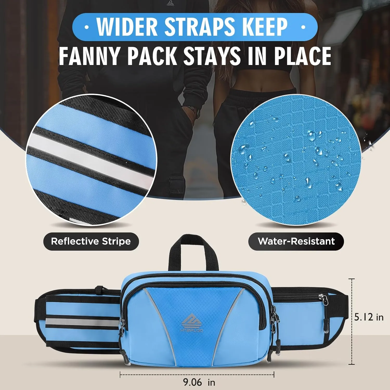 Fanny Pack for Men Women Waist Bag with Water Bottle Holder for Hiking, travel,Dog Walking, Workout,Cycling (Light Blue)