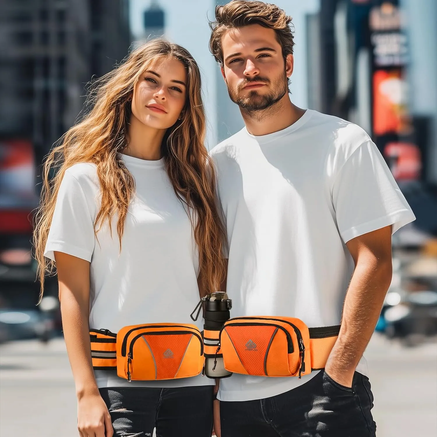 Fanny Pack for Men Women Waist Bag with Water Bottle Holder for Hiking, travel,Dog Walking, Workout,Cycling (Orange)
