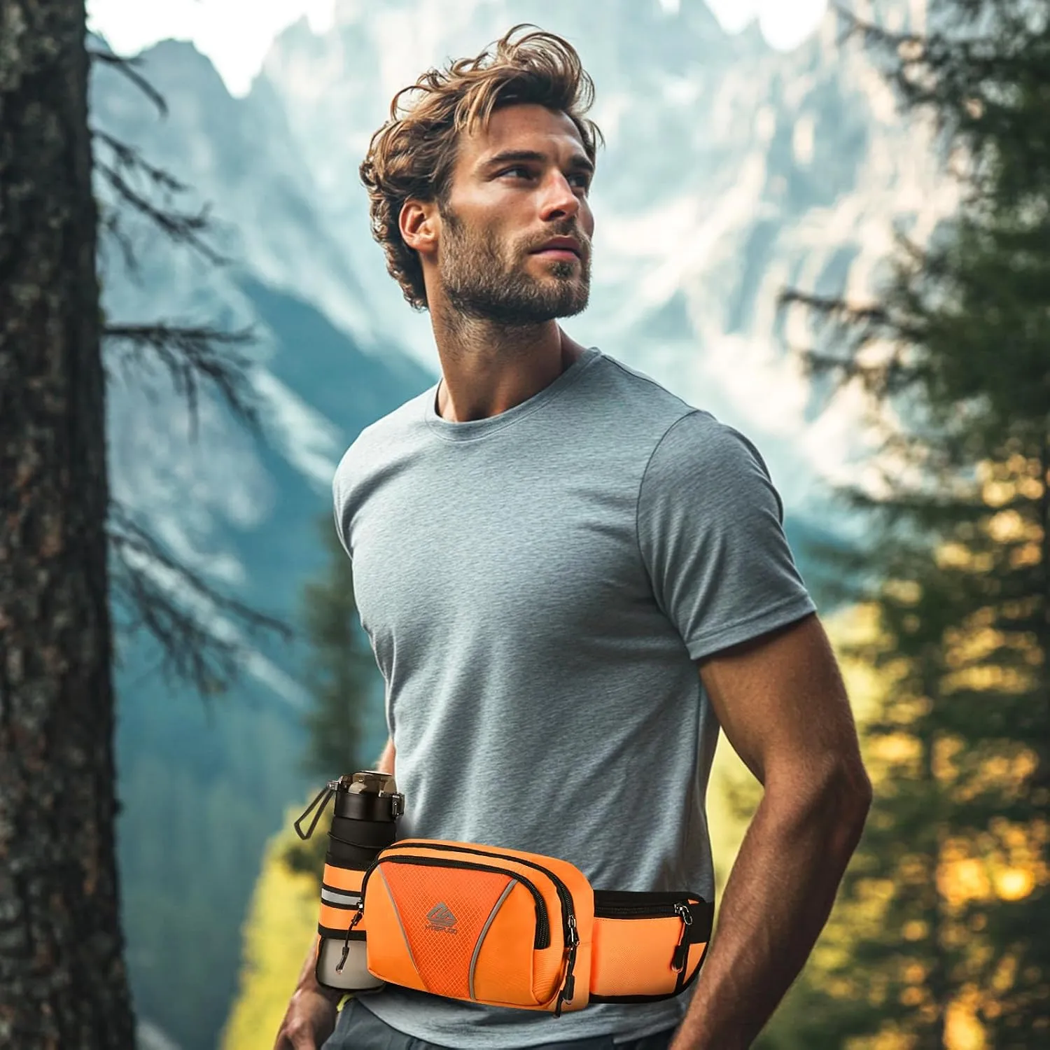 Fanny Pack for Men Women Waist Bag with Water Bottle Holder for Hiking, travel,Dog Walking, Workout,Cycling (Orange)