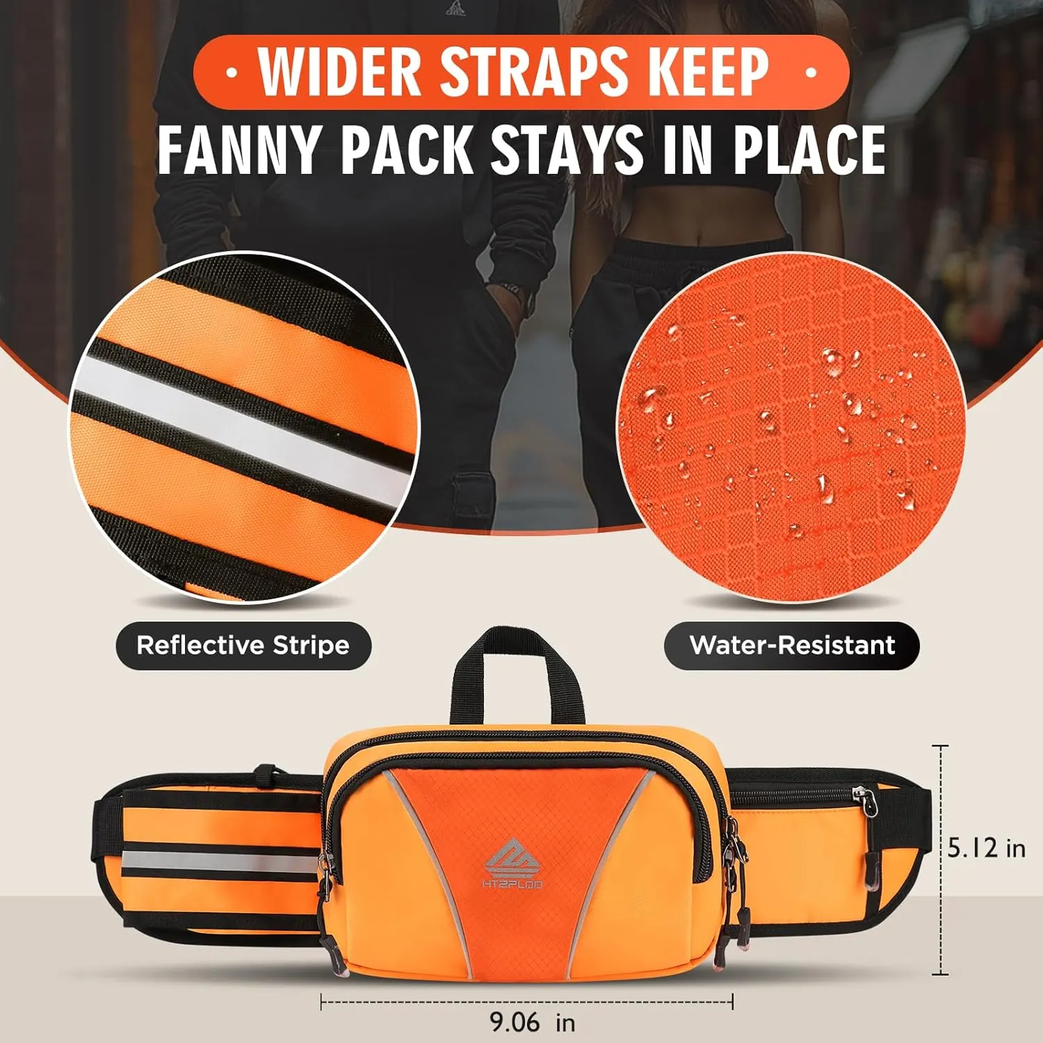Fanny Pack for Men Women Waist Bag with Water Bottle Holder for Hiking, travel,Dog Walking, Workout,Cycling (Orange)