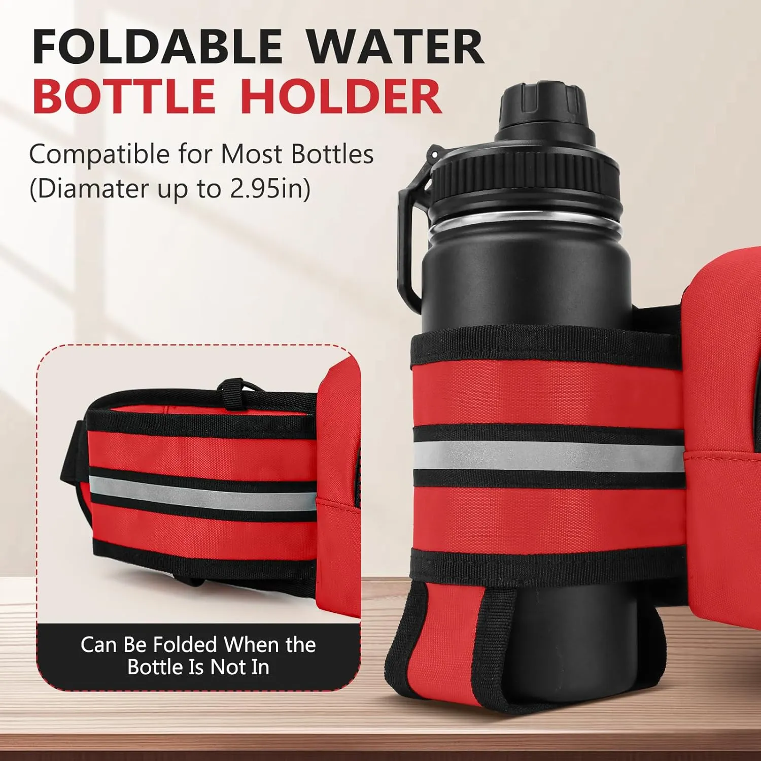 Fanny Pack for Men Women Waist Bag with Water Bottle Holder for Hiking, travel,Dog Walking, Workout,Cycling (Red)