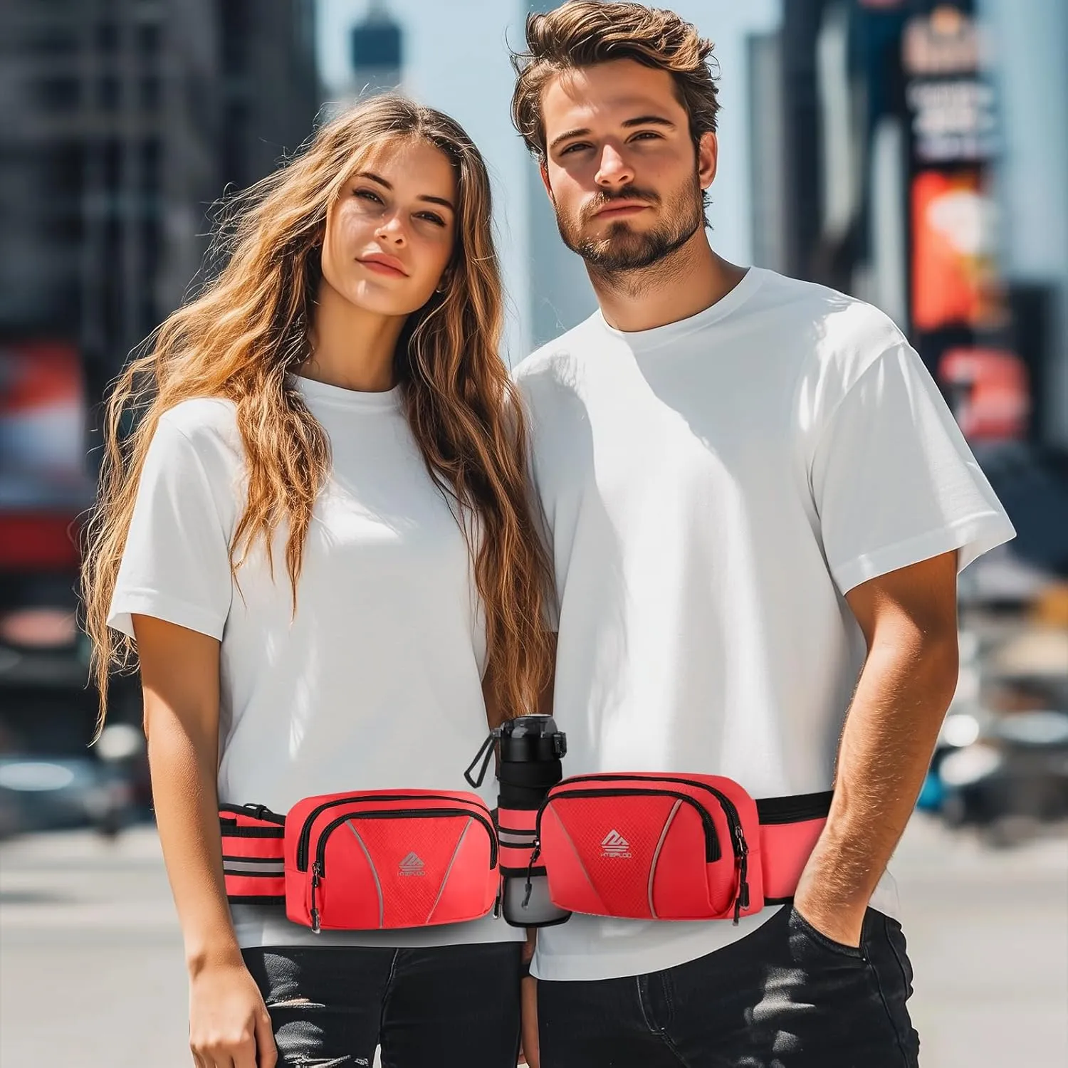 Fanny Pack for Men Women Waist Bag with Water Bottle Holder for Hiking, travel,Dog Walking, Workout,Cycling (Red)