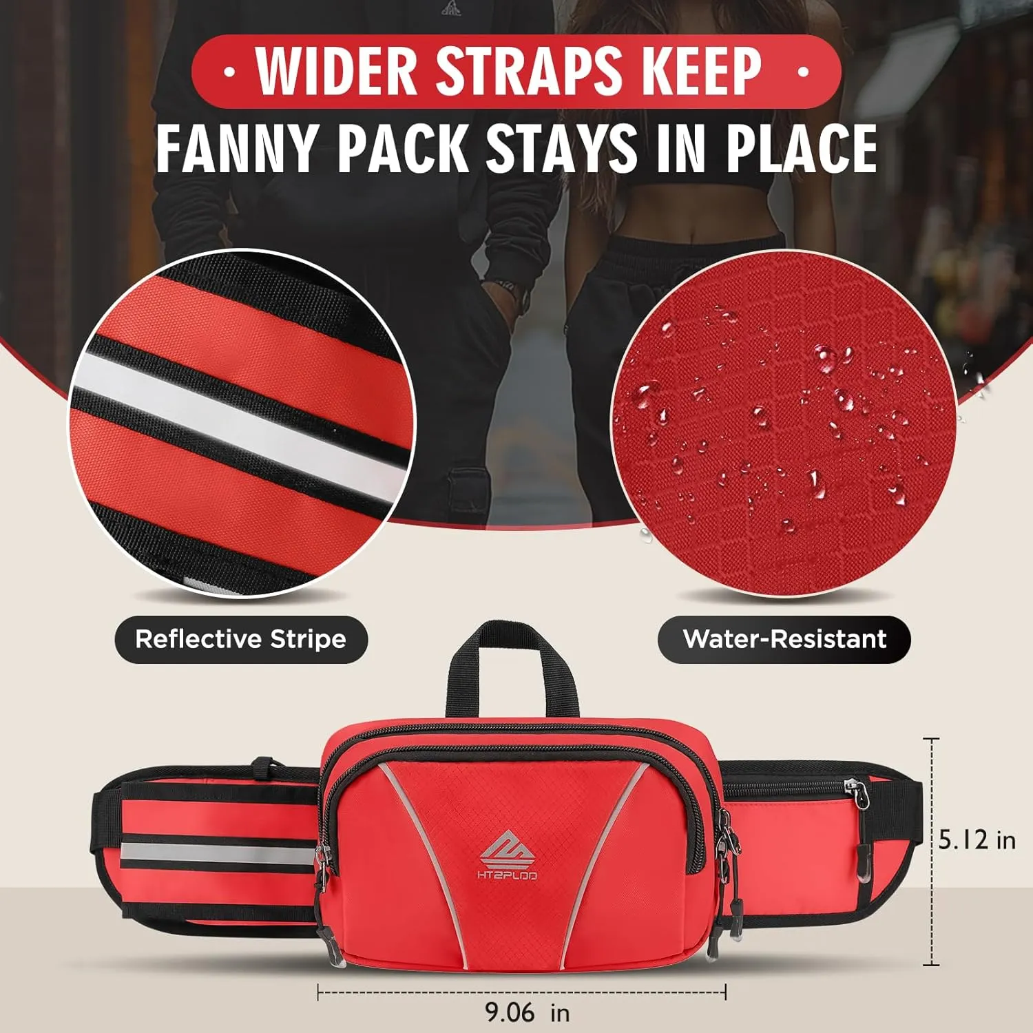 Fanny Pack for Men Women Waist Bag with Water Bottle Holder for Hiking, travel,Dog Walking, Workout,Cycling (Red)