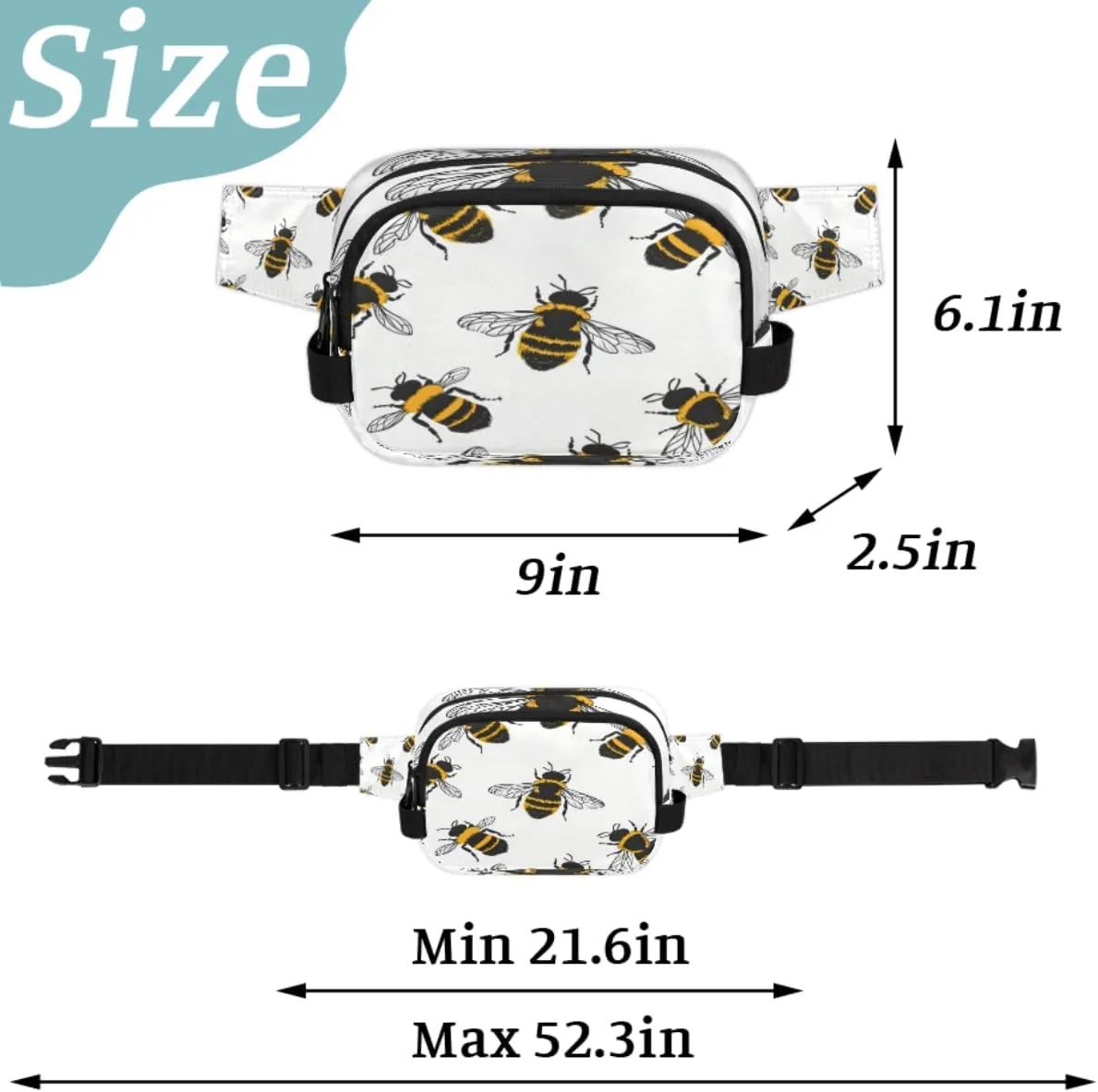Fanny Pack for Men Women, Waterproof Sports Waist Bag Pack, Wild Animals Bee Belt Bag for Travel Hiking Running, Travel Chest Bag with Adjustable Strap, Honeybees