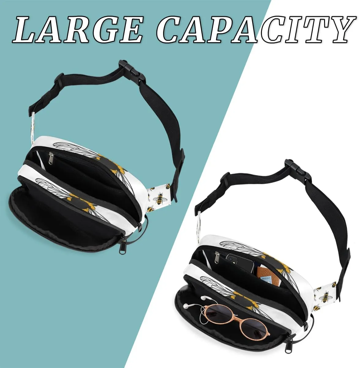 Fanny Pack for Men Women, Waterproof Sports Waist Bag Pack, Wild Animals Bee Belt Bag for Travel Hiking Running, Travel Chest Bag with Adjustable Strap, Honeybees