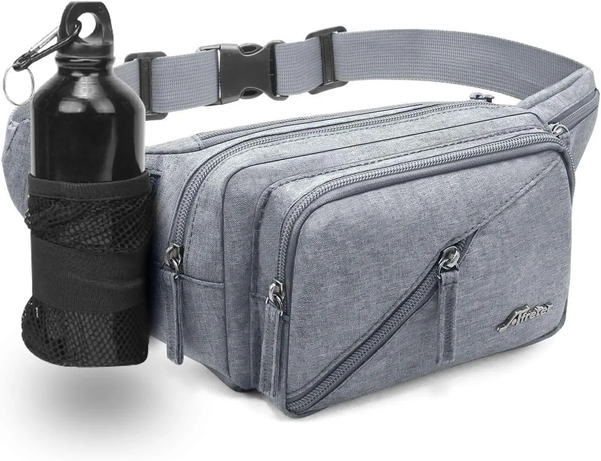 Fanny Pack for Men&Women with Shrinkable Bottle Cages,Waist Pack Bag Hip Bum Bag with Adjustable Strap for Outdoors Workout Traveling Casual Running Hiking Cycling Fishing (Grey-1)