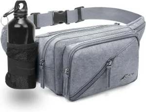Fanny Pack for Men&Women with Shrinkable Bottle Cages,Waist Pack Bag Hip Bum Bag with Adjustable Strap for Outdoors Workout Traveling Casual Running Hiking Cycling Fishing (Grey-1)