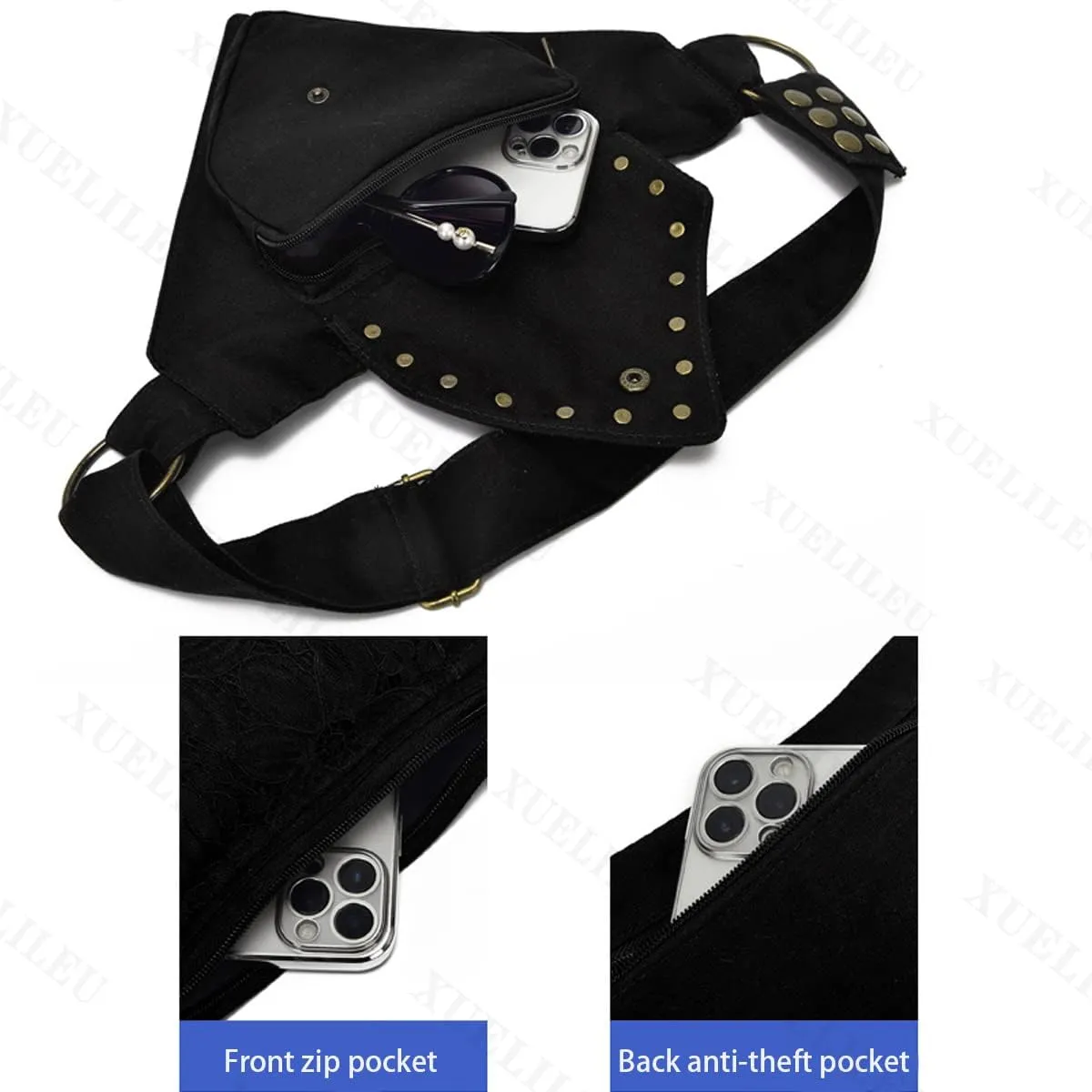 Fanny Pack for Women Lace Belt Bag Waist Bag Fashion Waist Pack Pouch Small Purse for Party, Travel, Hiking Renaissance Faire Festival Belt Bag 7/black