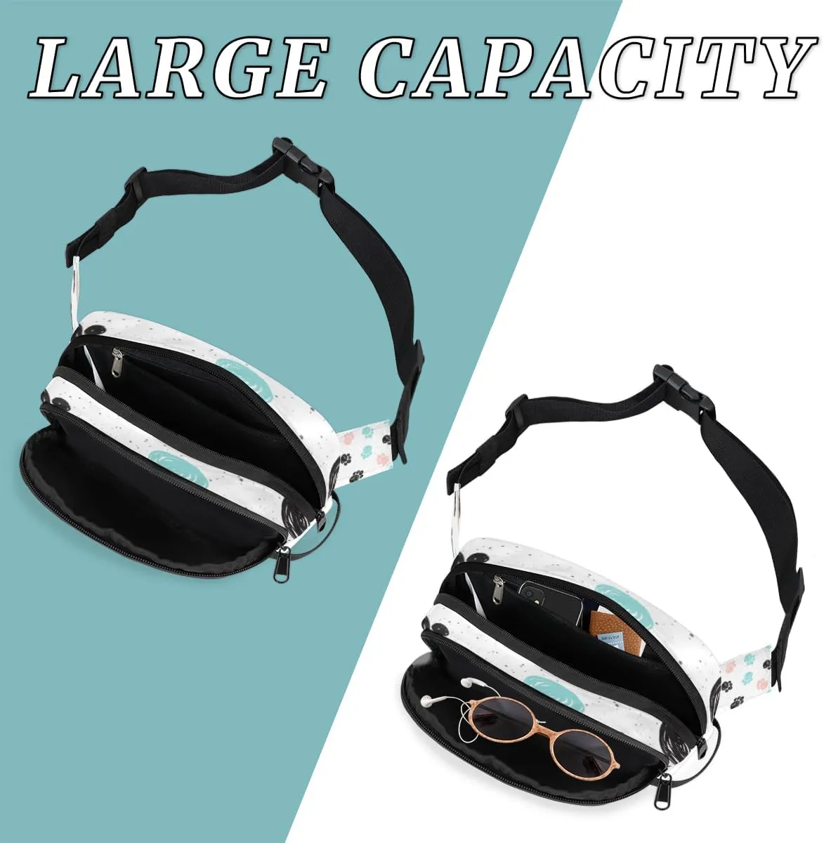 Fanny Pack for Women Men Animal Paws Print Crossbody Belt Bag with 3 Zipper Pockets Fashion Waterproof Waist Pack with Adjustable Strap for Travel Running Hiking Cycling