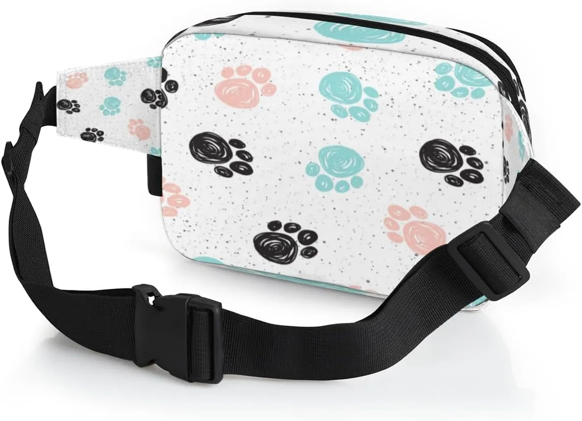 Fanny Pack for Women Men Animal Paws Print Crossbody Belt Bag with 3 Zipper Pockets Fashion Waterproof Waist Pack with Adjustable Strap for Travel Running Hiking Cycling