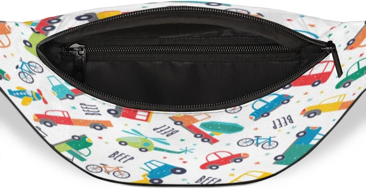 Fanny Pack for Women Men Cartoon Car Airplane Waist Pack Crossbody Bag with Adjustable Straps for Hiking Running Walking Travel Cycling