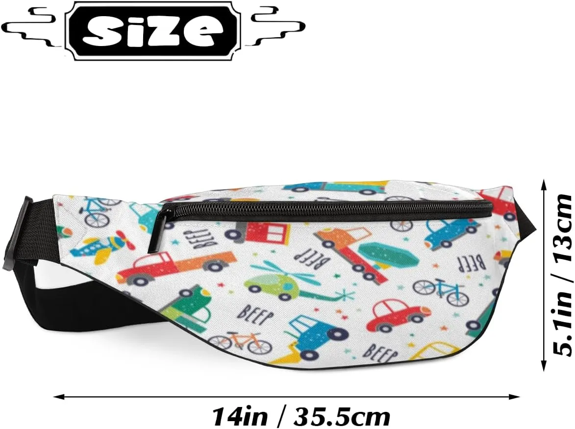 Fanny Pack for Women Men Cartoon Car Airplane Waist Pack Crossbody Bag with Adjustable Straps for Hiking Running Walking Travel Cycling