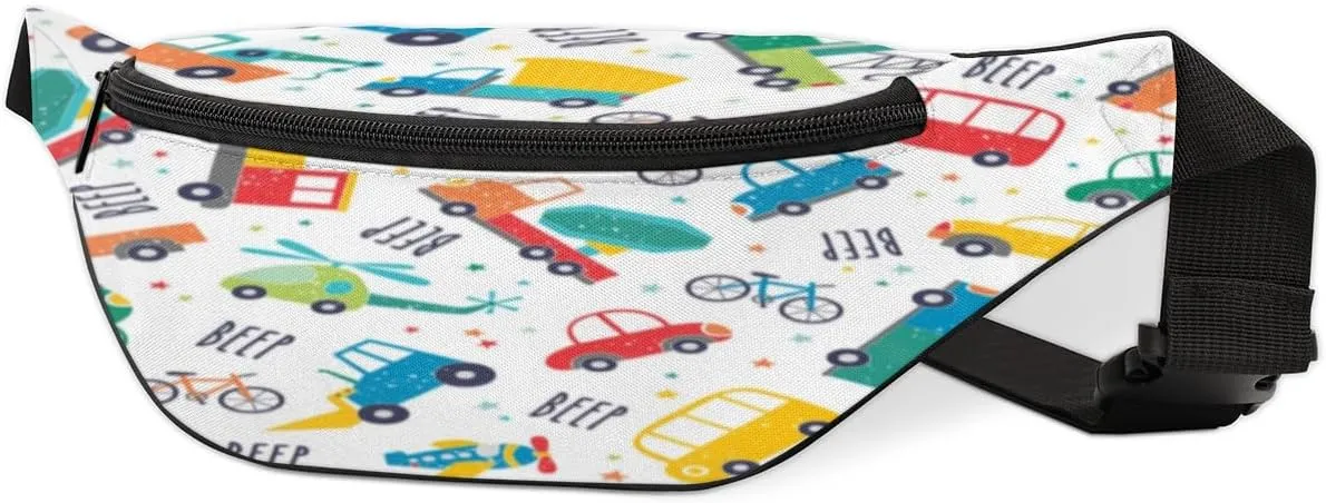 Fanny Pack for Women Men Cartoon Car Airplane Waist Pack Crossbody Bag with Adjustable Straps for Hiking Running Walking Travel Cycling